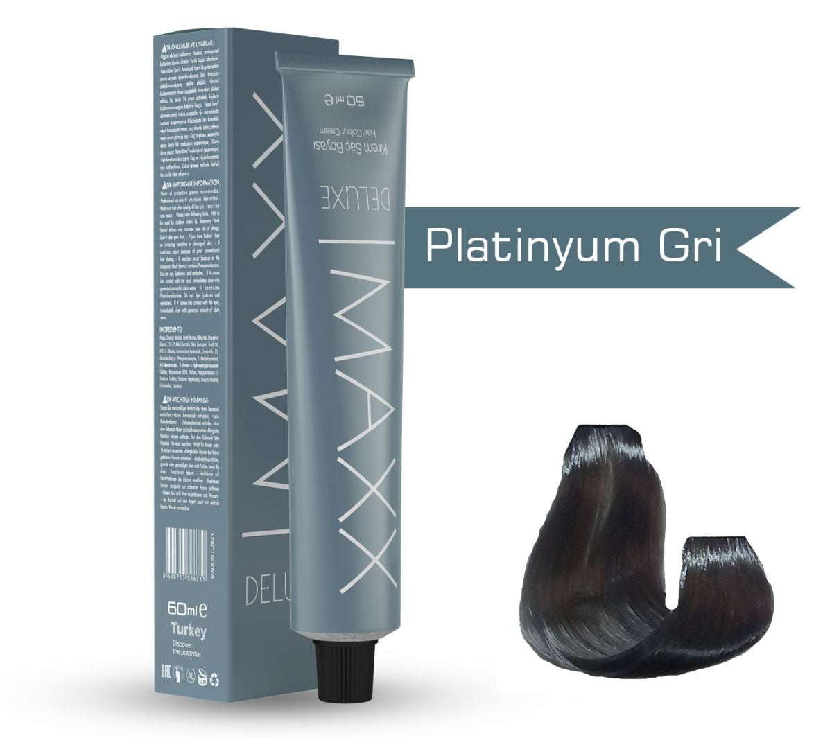 Maxx Deluxe Tüp Boya Platinyum Gri 60 ml x 3 Adet + Sıvı Oksidan 3 Adet