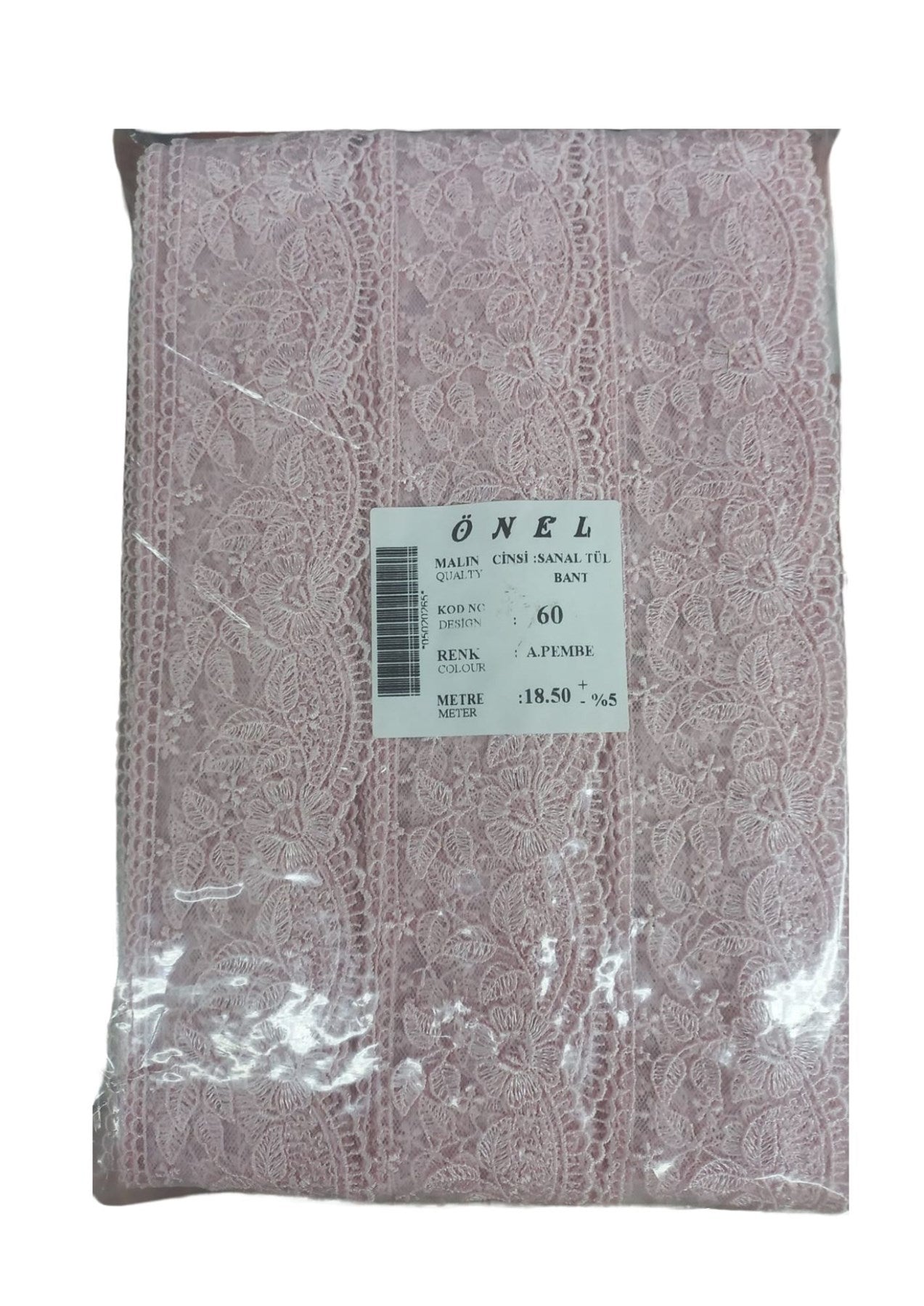 Dantel Polyester Sanal Tül Bant Açık Pembe 18,50 Metre En 6 cm ON-60-P