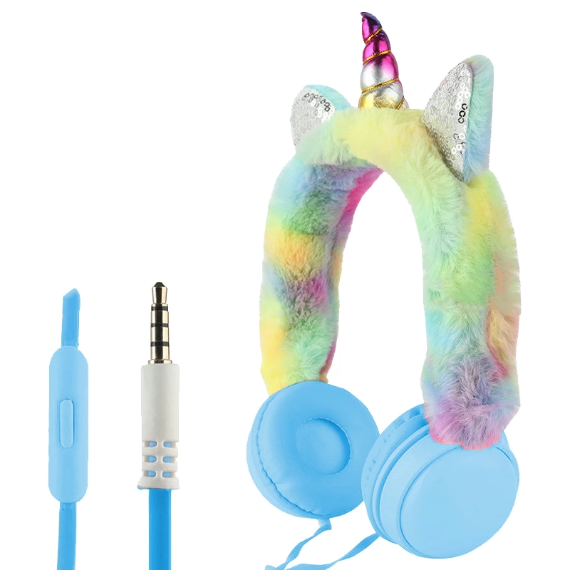 Ah-007 3.5mm Jacklı Kablolu Kulak Üstü Peluş Unicorn Kulaklık