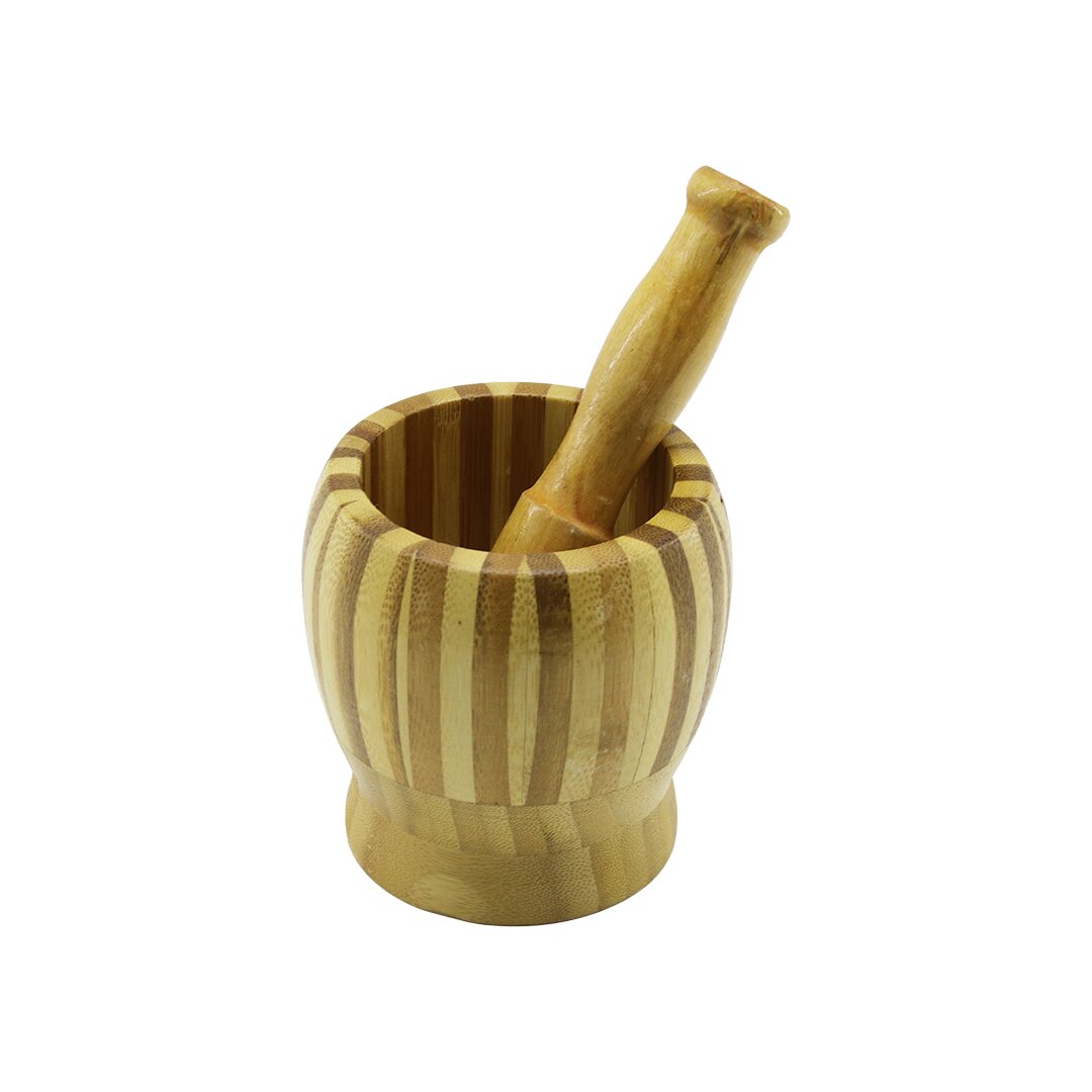 Ahşap Bambu - çi̇zgi̇li̇ Havan Sarimsak Dövecek ç: 9.5cm--d: 6.6cm--y:10.5cm Fi̇leli̇ Ambalaj