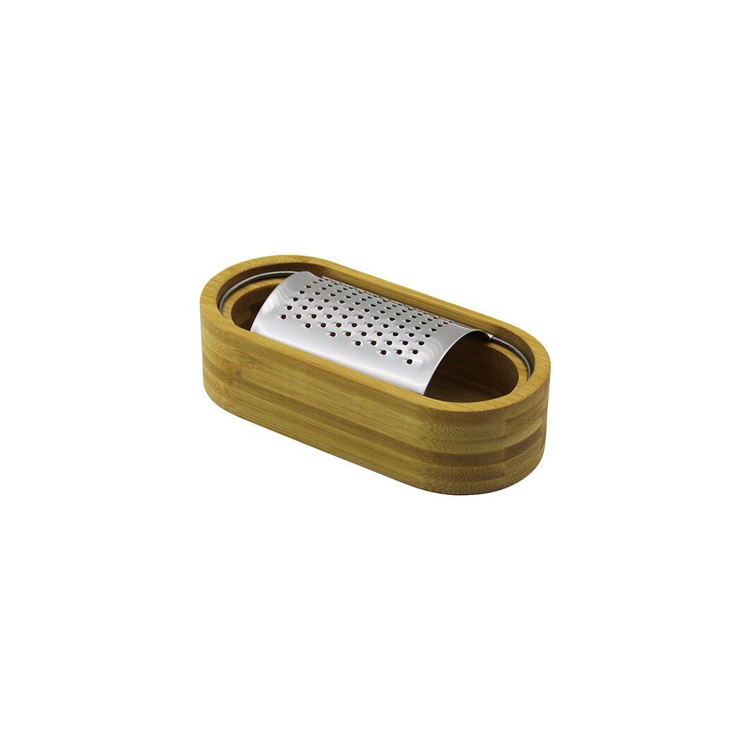 Ahşap Bambu Hazneli̇ Yatay - Oval Metal Bombeli̇ Meyve Rendesi̇ 7 X 15.5cm