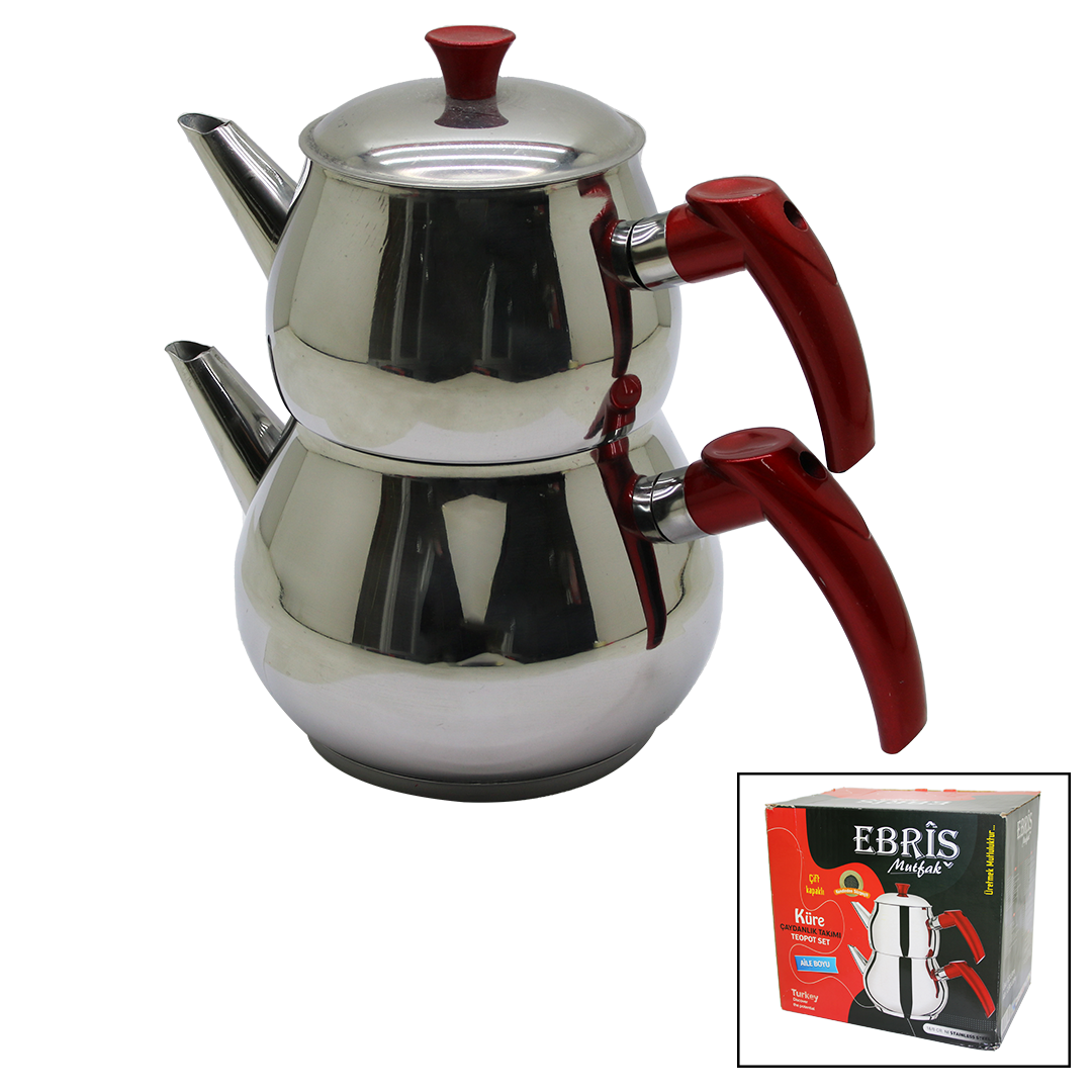 AİLE BÜYÜK BOY KÜRE ÇELİK ÇAYDANLIK SETİ ÜST: 1.2LT - ALT: 2LT