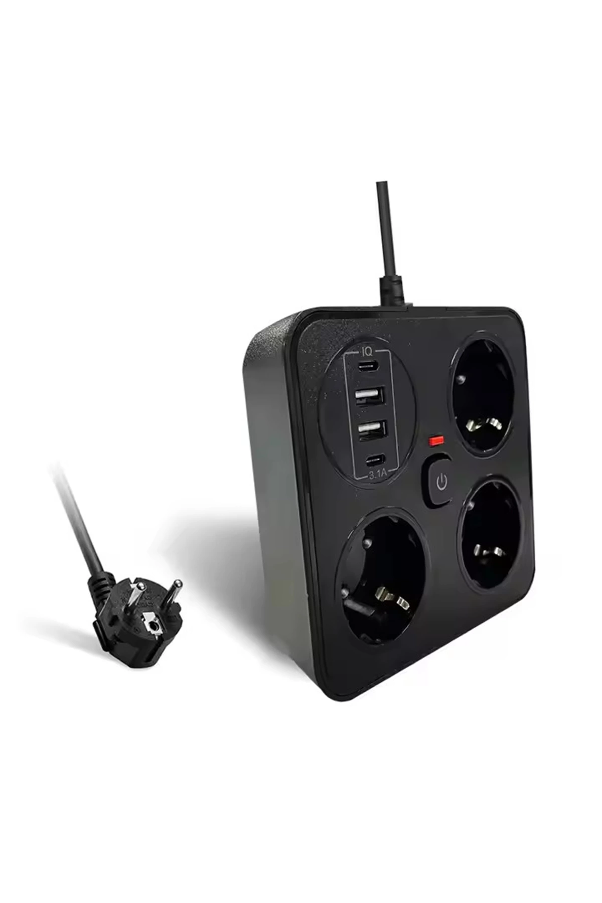 Akım Korumalı Anahtarlı Priz - 3x Priz - 2x Usb - 2x Type-c - 2 Mt Kablo Hızlı Şarj Özellikli Siyah
