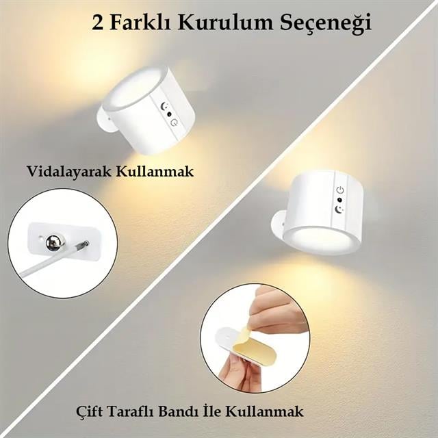 AL-SK-BD80A Çift Yönlü Kumandalı Duvar Aplik Çalışma Lambası 3000K-4000K-6500K