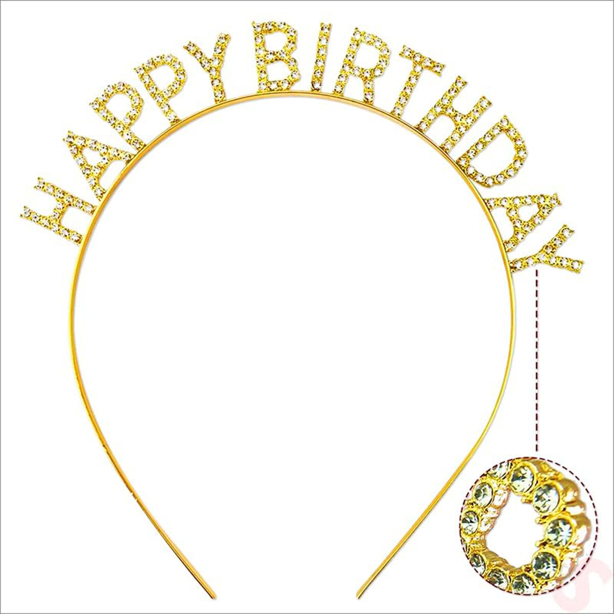 Altın Gold Renk Kristal Taşlı Parlak Happy Birthday Taç 16x17 cm (4620)