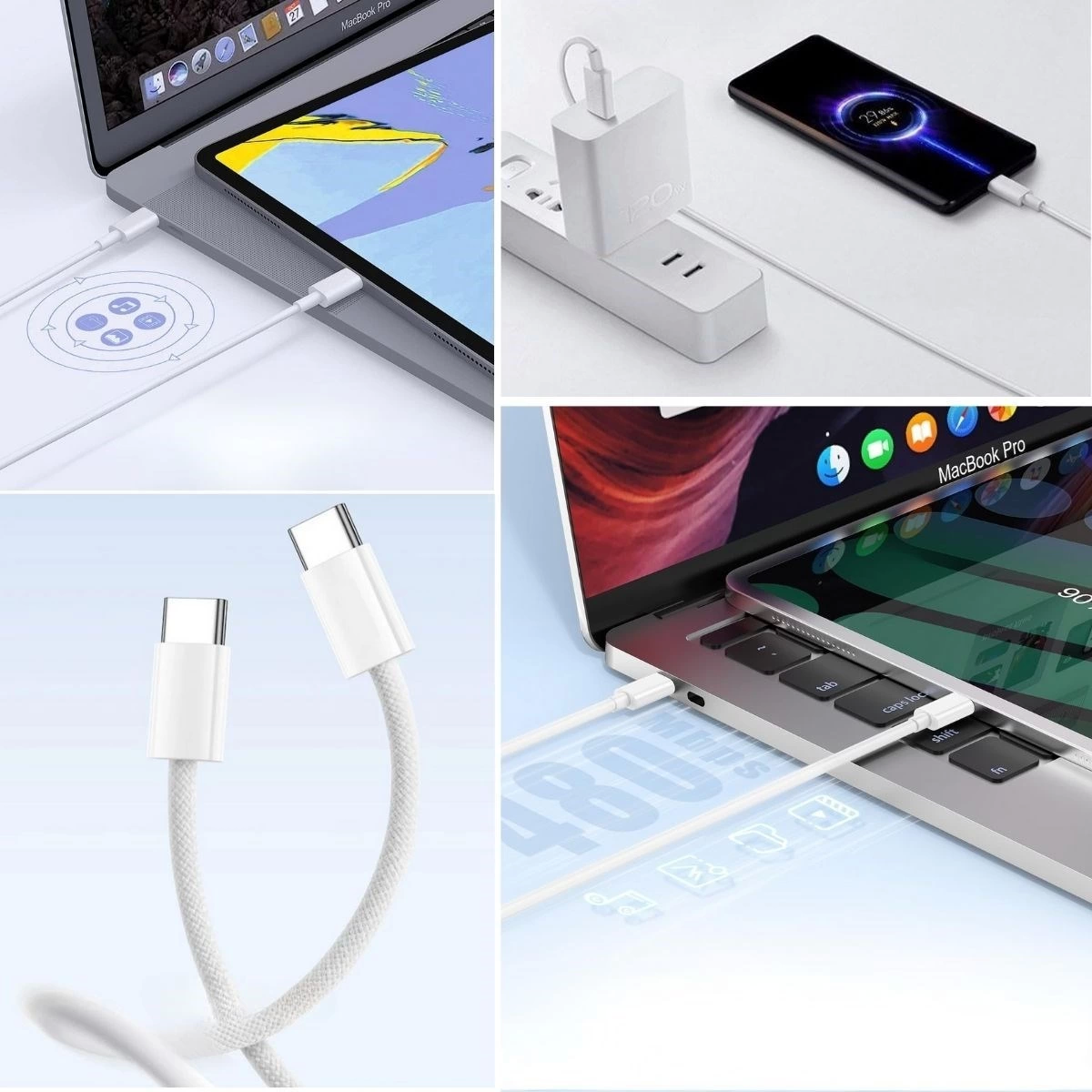 Apple 15/15 Pro Type-C to Type-C Hasır Örgü Hızlı Şarj Kablosu