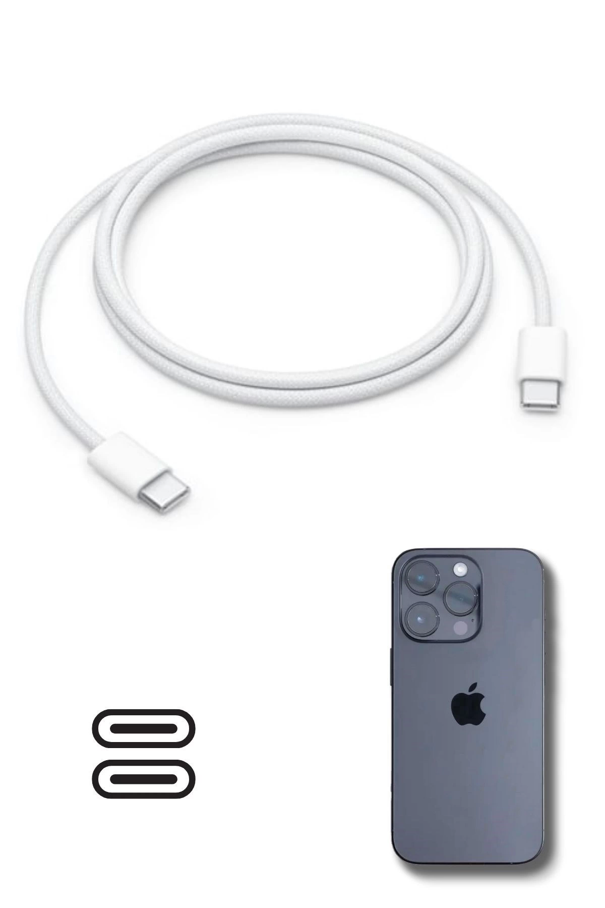 Apple 15/15 Pro Type-C to Type-C Hasır Örgü Hızlı Şarj Kablosu