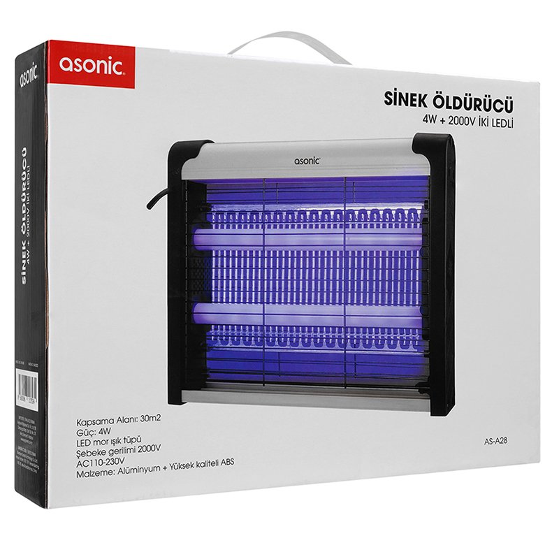 Asoni̇c As-a28 Si̇yah 4w+ 2000 Volt İki̇ Ledli̇ Si̇nek öldürücü