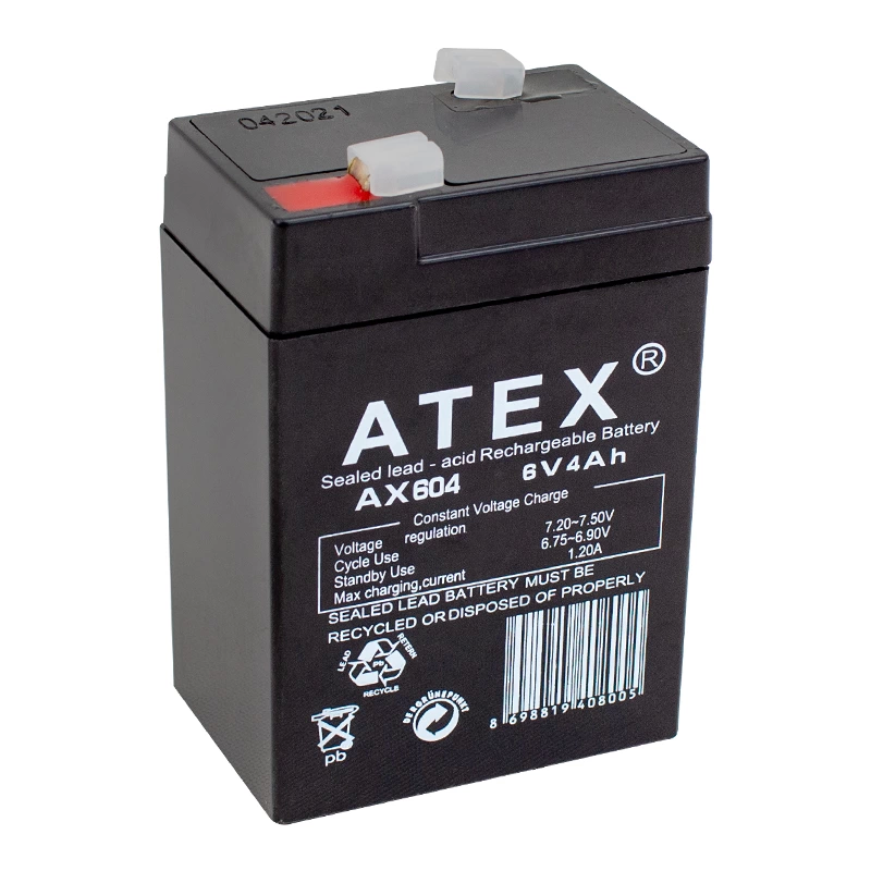 Atex Ax-604 Akü 6 Volt - 4 Amper Işıldak Aküsü 70 X 48 X 101 Mm