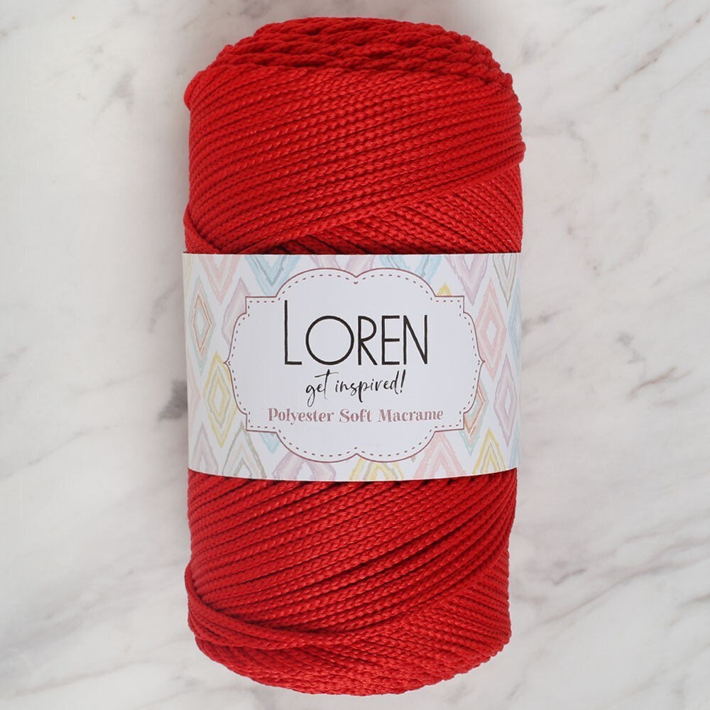 Loren Polyester Soft Macrame Kırmızı El Örgü İpi - LM019 - 34432