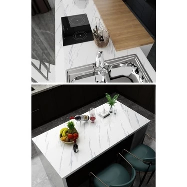 Beyaz Mermer Desenli Yapışkanlı Tezgah Folyosu