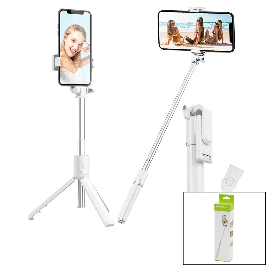 Beyaz  Selfi̇ çubuk - Tri̇pod Ayakli  57cm Uzayan-kisalan Sapli + 10cm =67cm