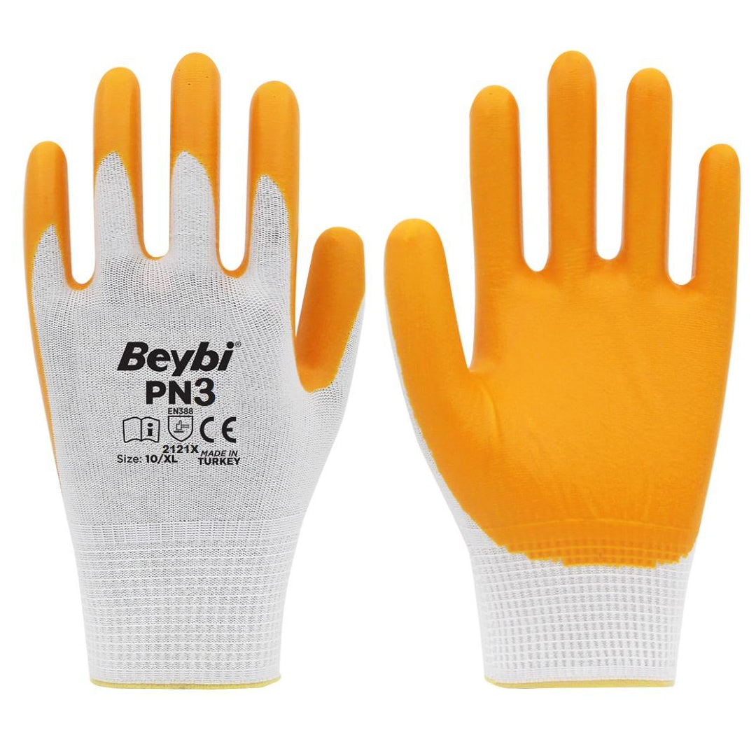 Перчатки рабочие Beybi̇ Pn-3 желто-белые, упакованные в пакеты, No-9l-10xl