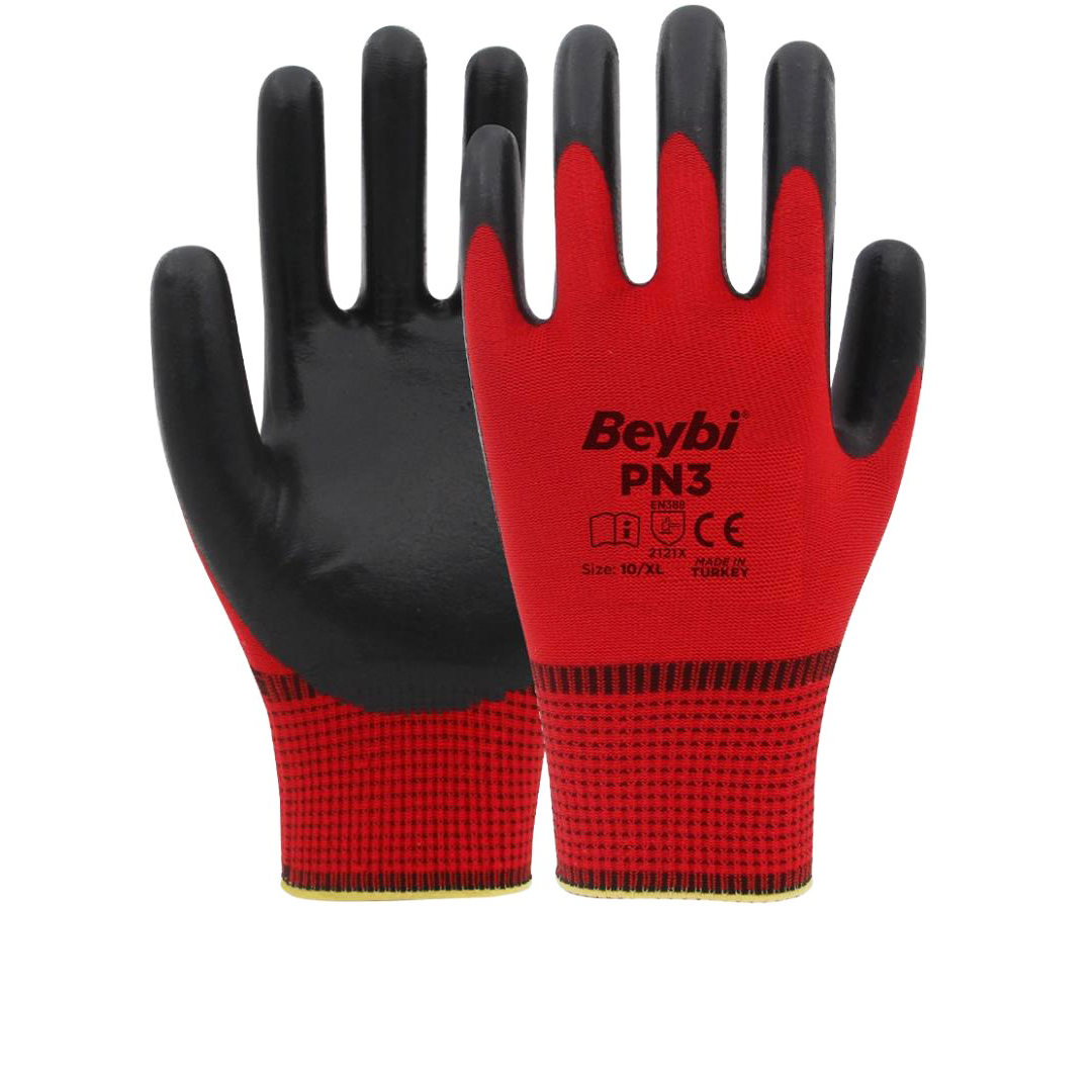 Beybi̇ Pn-3 Kirmizi Si̇yah Poşetli̇ İşçi̇ Eldi̇ven No-10xl