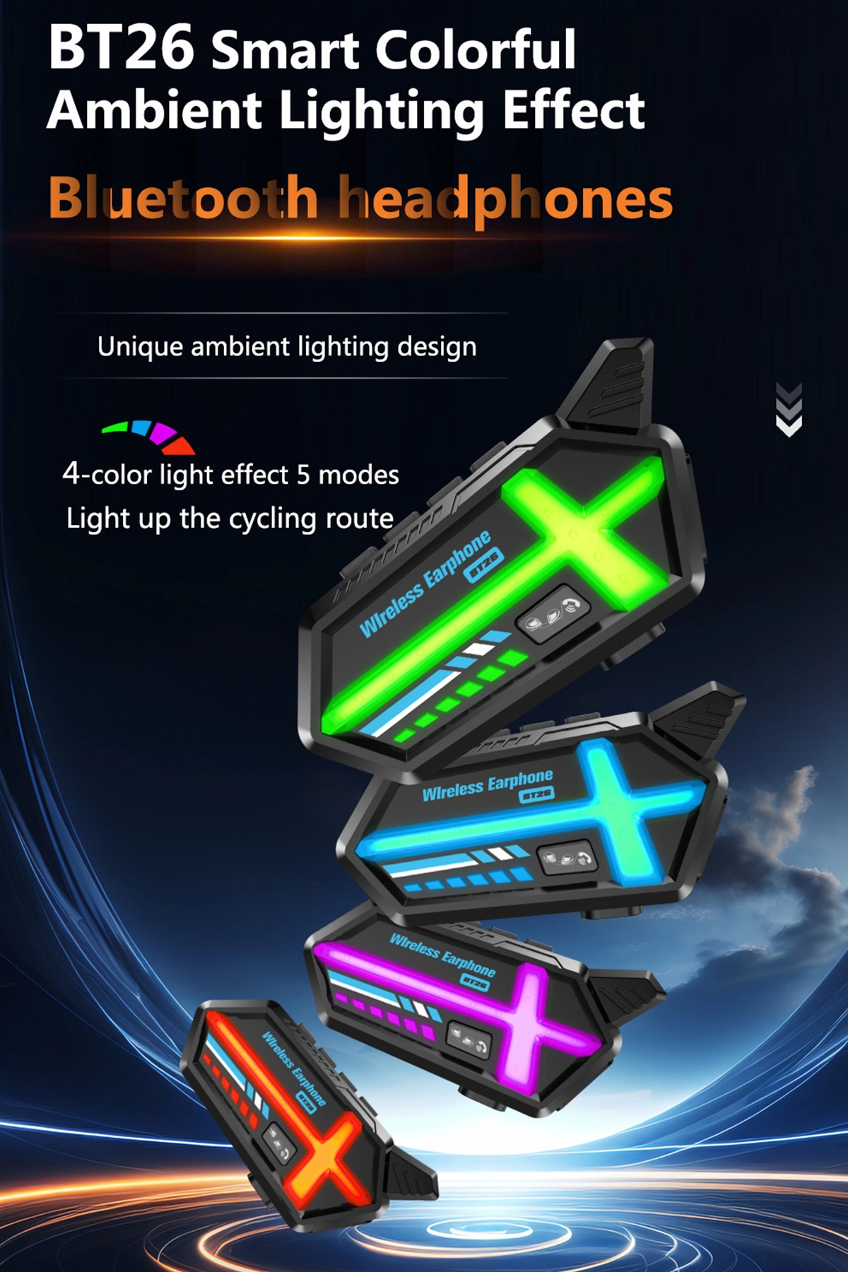 Bt26 Motosiklet Kask Kulaklık Bluetooth Rgb Işıklı 2 Eşleşme Özellikli 1000 Mah Intercom