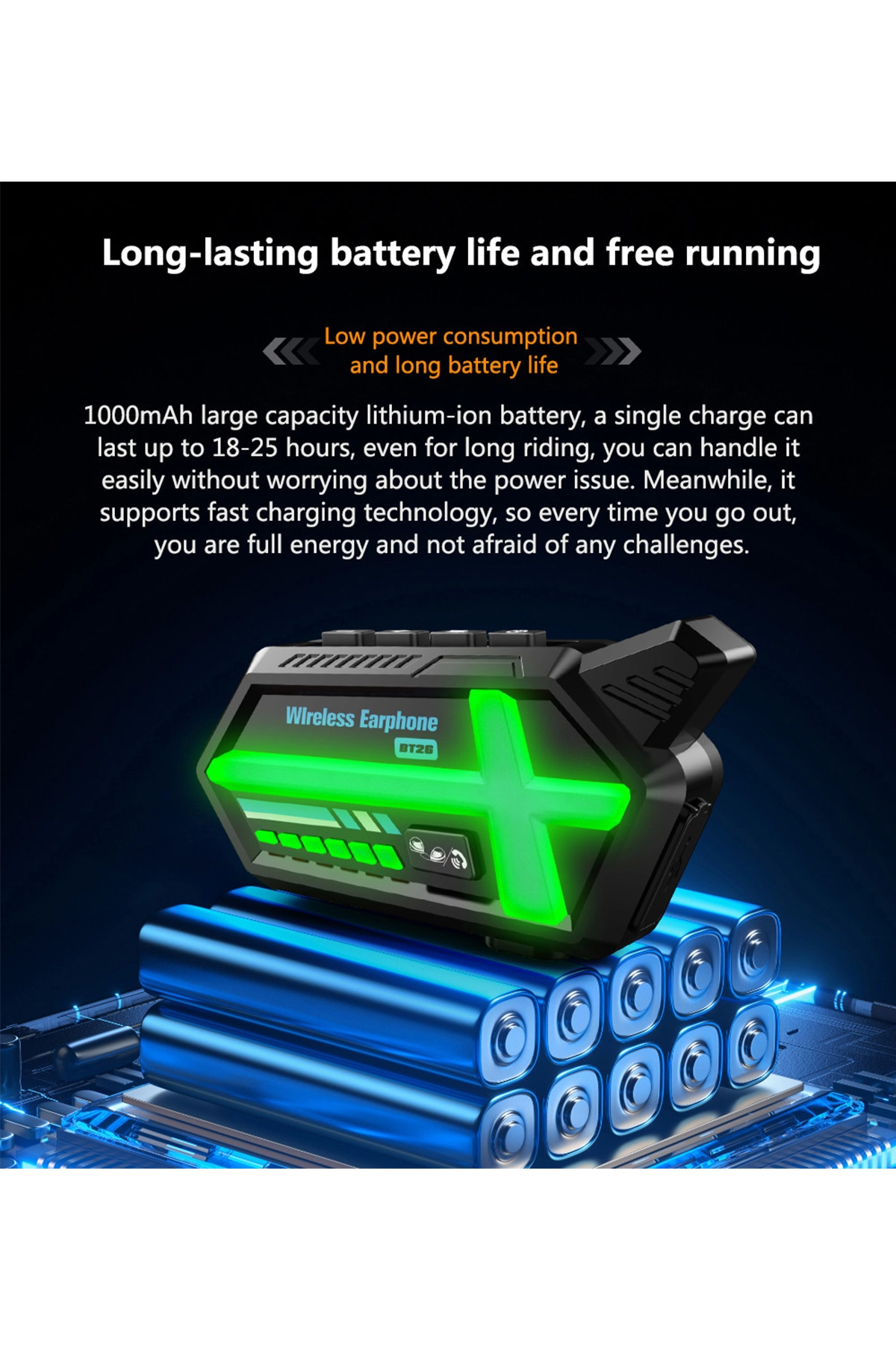 Bt26 Motosiklet Kask Kulaklık Bluetooth Rgb Işıklı 2 Eşleşme Özellikli 1000 Mah Intercom