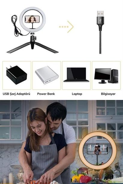 BUFFER® 10inç 26cm Youtube Instagram Tiktok Selfie  Stüdyo Video Fotoğraf Ring Light  Tripod Led Hal