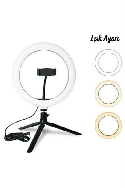 BUFFER® 10inç 26cm Youtube Instagram Tiktok Selfie  Stüdyo Video Fotoğraf Ring Light  Tripod Led Hal