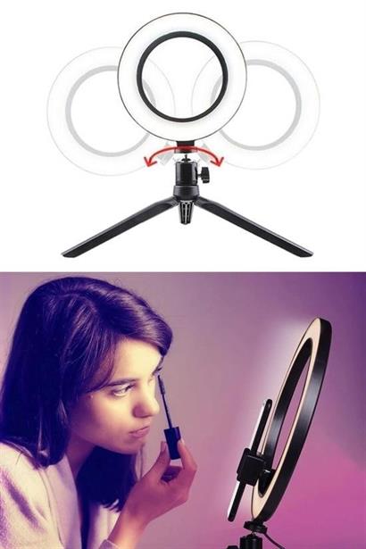 BUFFER® 10inç 26cm Youtube Instagram Tiktok Selfie  Stüdyo Video Fotoğraf Ring Light  Tripod Led Hal