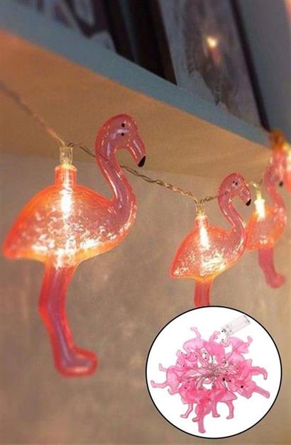 BUFFER® 10lu Pilli Led Flamingo Dekoratif Işık Zinciri Aydınlatma 1,5 Mt