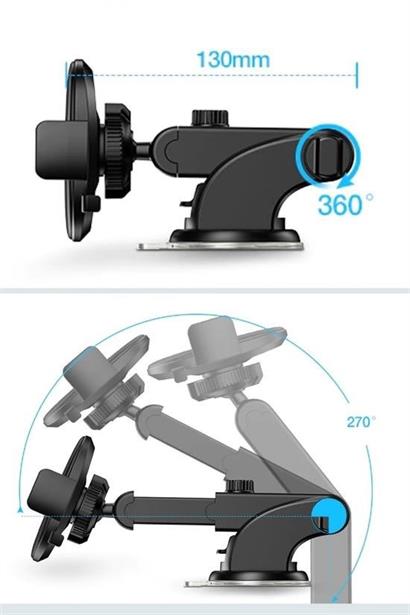 BUFFER® 360 Derece Dönen Torpido Üstü Uzunluk Ayarlamalı Vantuzlu Teleskopik Araç Telefon Tutucu