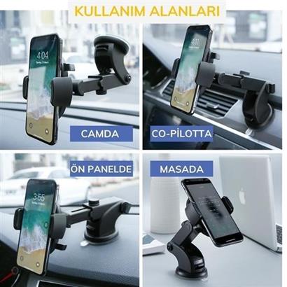 BUFFER® 360 Derece Dönen Torpido Üstü Uzunluk Ayarlamalı Vantuzlu Teleskopik Araç Telefon Tutucu