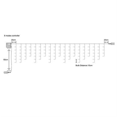 BUFFER® 8 Fonksiyonlu 16 Saçaklı Perde Led 3 x 1 (Günışığı)