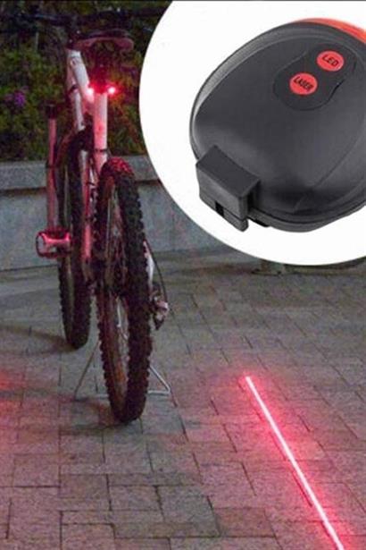 BUFFER® Çok Fonksiyonlu Pilli Bisiklet Led Lazer Işığı Arka Stop Lambası