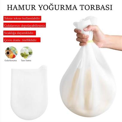 BUFFER® Orta Hamur Torbası Silikon Şeffaf Hamur Yoğurma Torbası Ekmek Makarna Mantı  Hamuru Kolay Yo