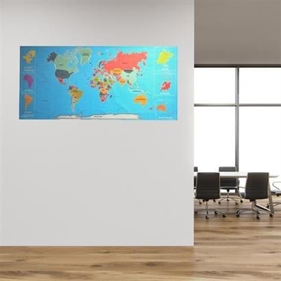 Renk'li Atlas Dünya Haritası Manyetik Yapıştırıcı Gerektirmeyen Duvar Stickerı 118   cm   * 56   cm