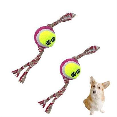 BUFFER® Renkli Halat Ve Tenis Toplu Yumaklı Köpek Çekiştirme Halat Oyuncağı