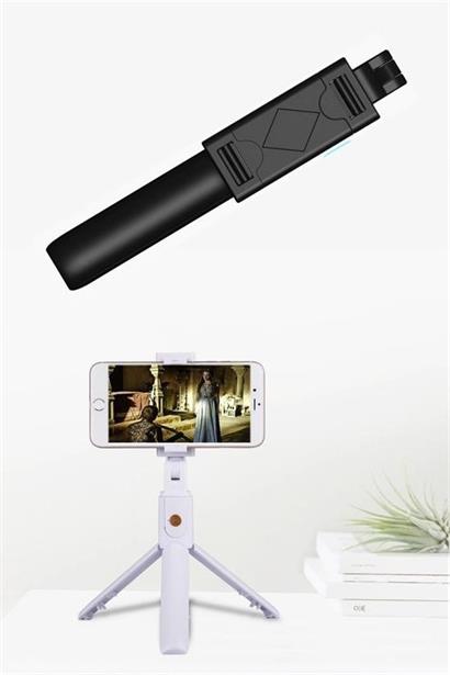 BUFFER® Sabitlenebilir Cep Telefon Tutucu  Ayarlanabilir Taşınabilir 3 Ayaklı Tripod Selfie Çubuğu