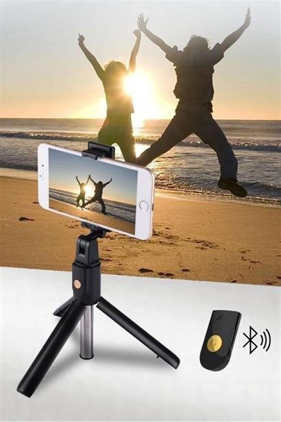 Sabitlenebilir Cep Telefon Tutucu  Ayarlanabilir Taşınabilir 3 Ayaklı Tripod Selfie Çubuğu