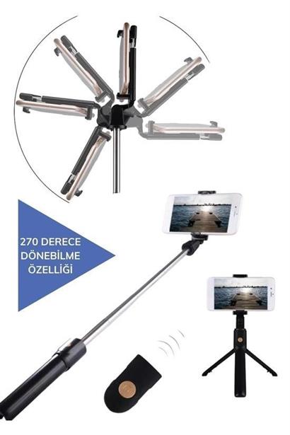 BUFFER® Sabitlenebilir Cep Telefon Tutucu  Ayarlanabilir Taşınabilir 3 Ayaklı Tripod Selfie Çubuğu