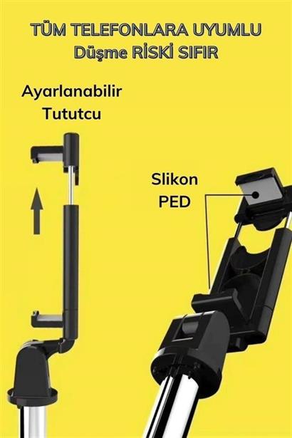 BUFFER® Sabitlenebilir Cep Telefon Tutucu  Ayarlanabilir Taşınabilir 3 Ayaklı Tripod Selfie Çubuğu