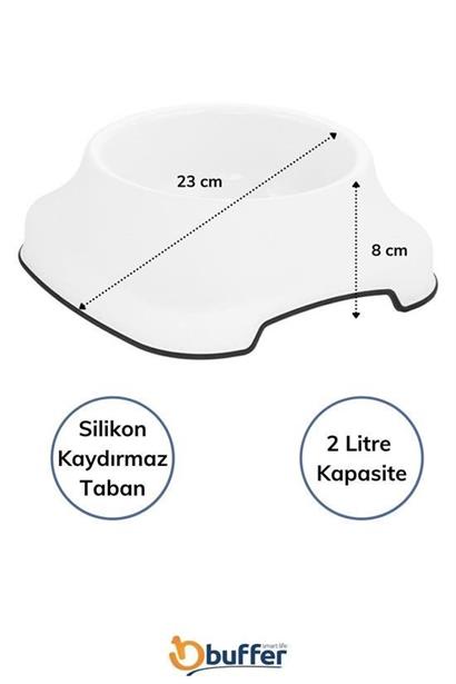 BUFFER® Silikon Kaydırmaz Taban Plastik Kedi ve Köpek Mama ve Su Kabı 2 L