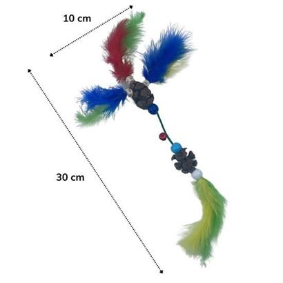 BUFFER® Tüylü Tahta Boncuklu Zilli Kedi Oyuncağı Çok Renkli Kedi Oyuncak