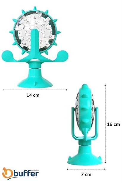 Buffer® Vantuzlu Zilli İnteraktif Dönebilen Mama Kaplı Renkli Eğlenceli Eğitici Kedi Oyuncağı