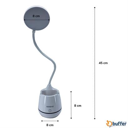 BUFFER®Kalemlikli Telefon Tutacaklı Şarjlı Dokunmatik 3 Mod Esnek Başlıklı Dimmerli LED Masa Lambası