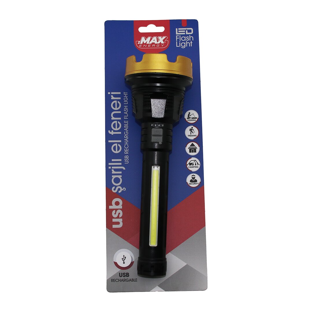 Büyük=24cm 2i̇n1= Osl Led - Cob Led Usb şarjli El Feneri̇ 3-kademe Işik - Flaşör şarj Gösterge