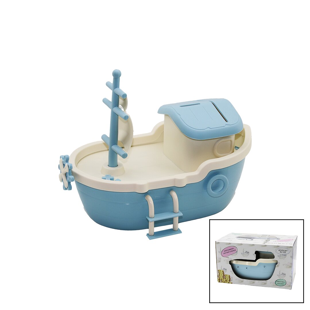 Büyük Gemi̇ Kumbara Ki̇li̇tli̇ Renkli̇ Pls. Tbn:10x18cm - Güverte: 14.5x24.5cm Y: 8-10-13cm