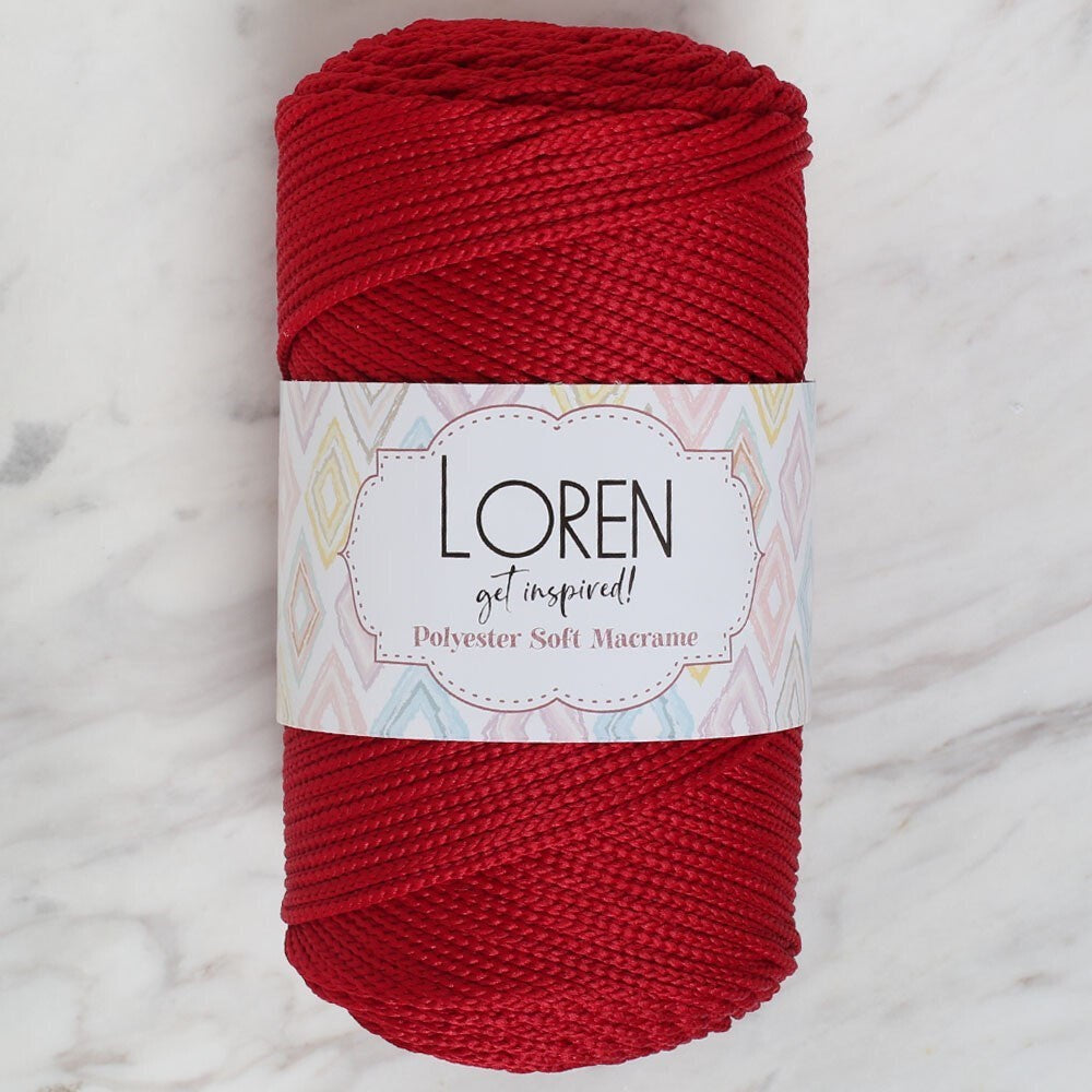 Loren Polyester Soft Macrame Koyu Kırmızı El Örgü İpi - LM020 - 34433