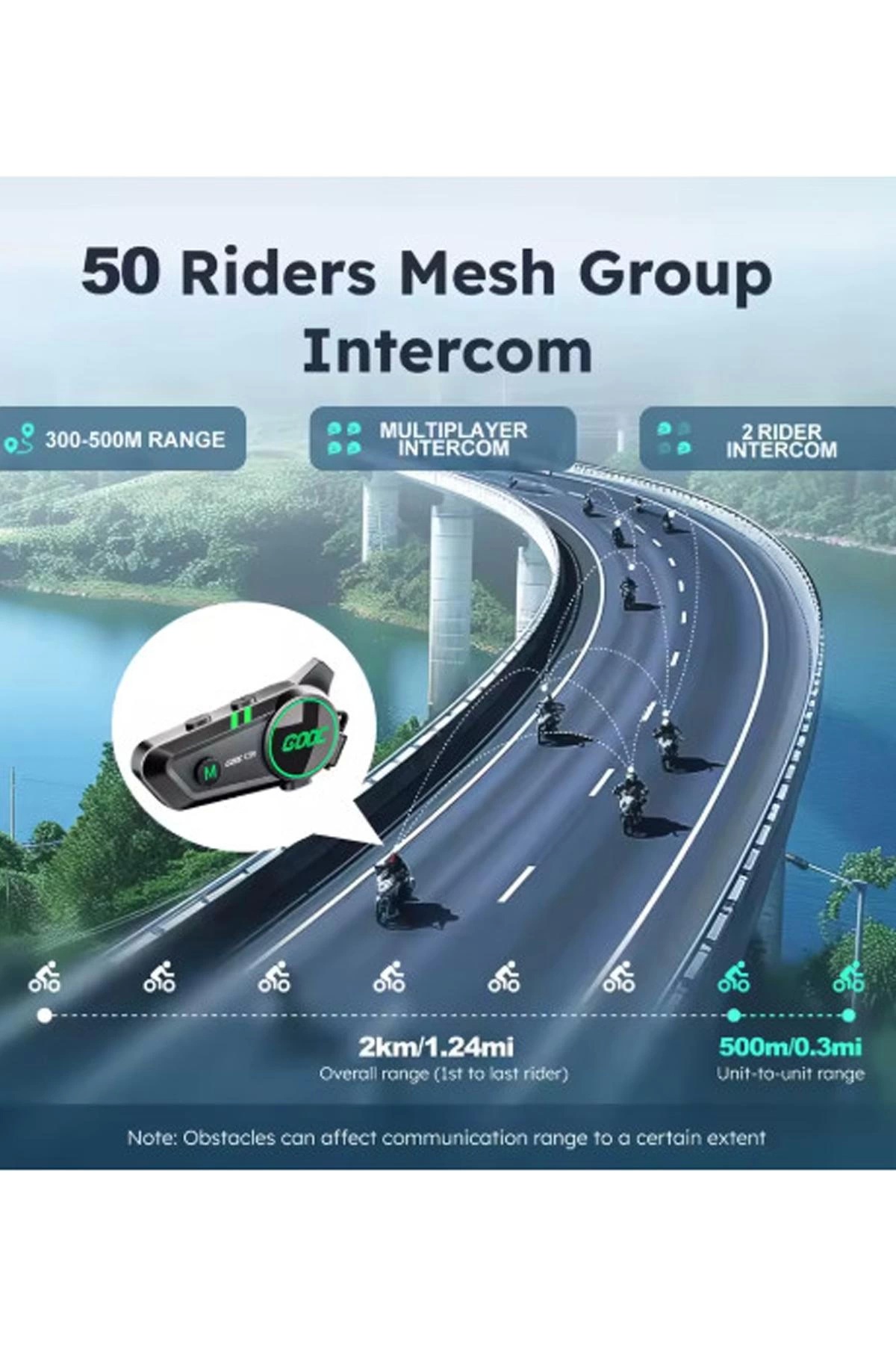 C50 2x Motosiklet Intercom Kask Kulaklık 1000 Mah Rgb Işıklı Çift Eşleşme