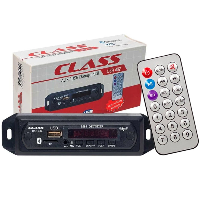 CLASS USB-402 BLUETOOTH/AUX USB/SD/MMC MIKROFONLU KUMANDALI OTO TEYP ÇEVİRİCİ DİJİTAL PLAYER (4620)