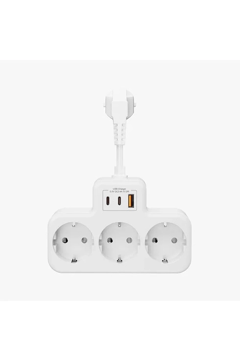 Çoklu Kablolu Priz Yüksek Gerilim Korumalı 3’lü Priz 1x Usb 2x Type-c Çıkışlı Grup Priz Çoğaltıcı B