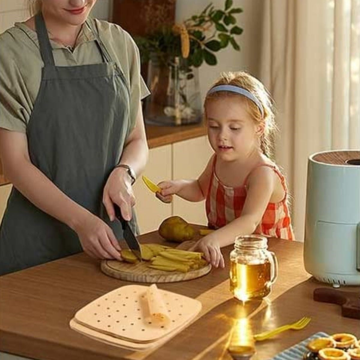 150 Adet Air Fryer Pişirme Kağıdı Tek Kullanımlık Hava Fritöz Yağ Geçirmez Yapışmaz Gıda Pişirme Ka