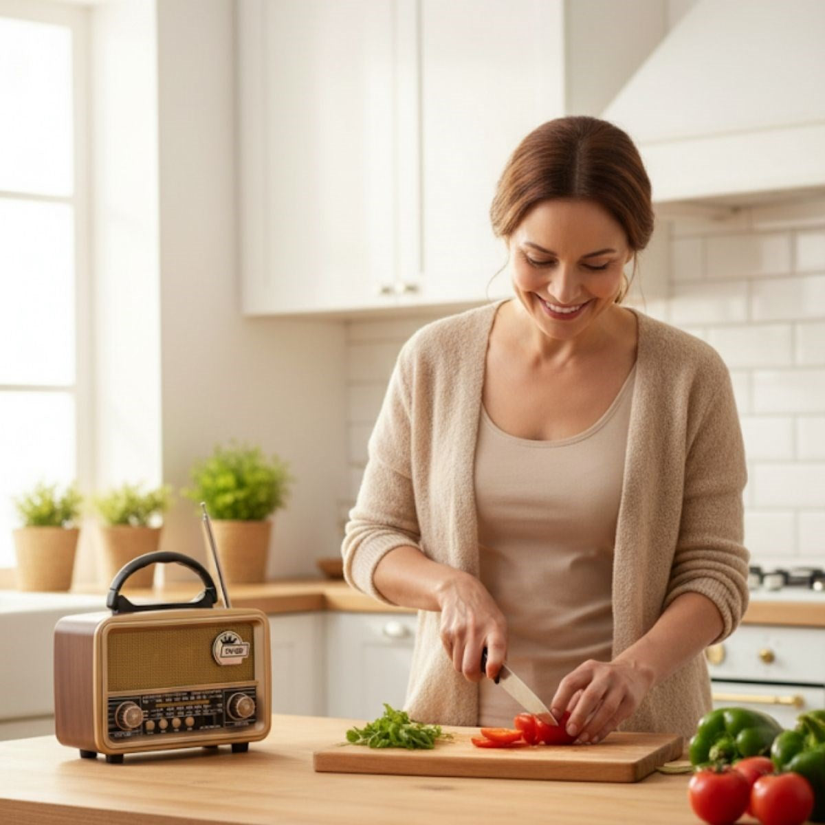 Orta  Boy Retro, Nostaljik, Ahşap Tasarım Bluetooth Hoparlörlü, Şarjlı, Taşınabilir FM/AM Destekli Radyo NS-8110