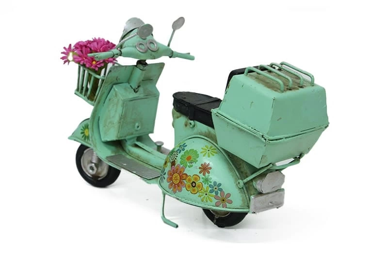 Vintage Tasarım Dekoratif Metal Scooter Sepetli