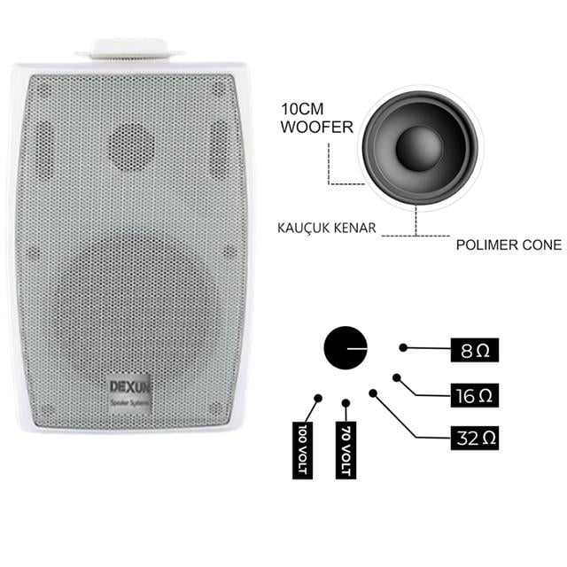 Dexun D-4 Beyaz 10 Cm 150 Watt 100v 4&amp;apos;&amp;apos; Trafolu Komutatörlü Sütun Hoparlör