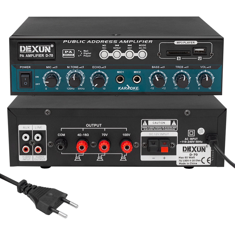 DEXUN D-70 50 WATT 100V-70V 4-16 OHM USB-SD-AUX-BLUETOOTH DESTEKLİ HAT TRAFOLU ANFİ (4620)